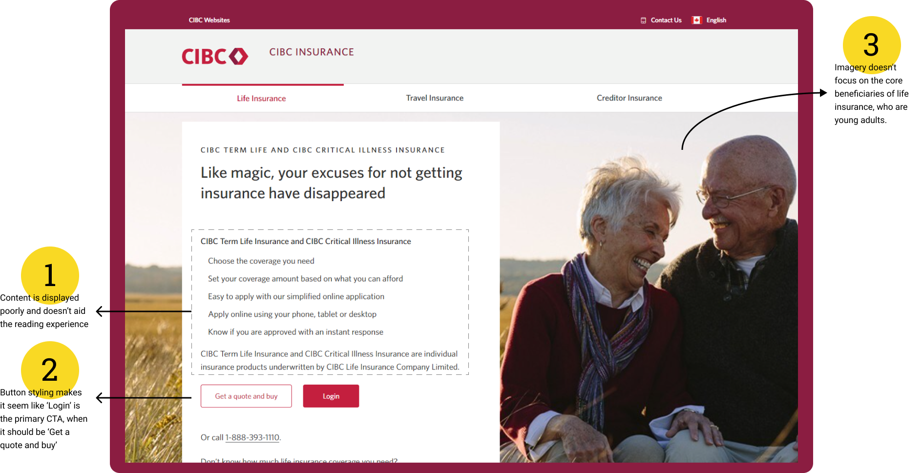 The current (now previous) version of the Life Insurance landing page.